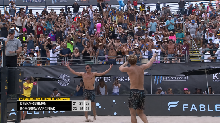 Two American Beach athletes winning at the Hermosa Beach AVP Open